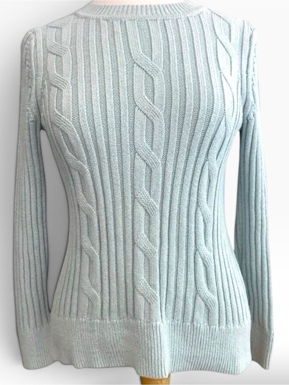 Banana Republic cable knit sweater pastel mint long sleeves coastal scoop Small